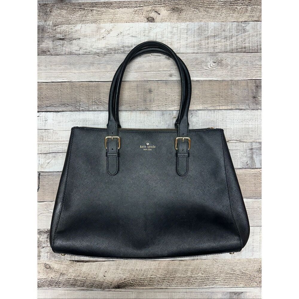 Kate Spade New York Black Saffiano Leather Zip Top Large Work Tote Shoulder Bag